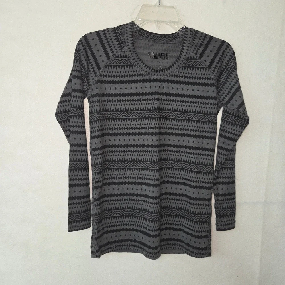 Guide Gear Women's Gray‎ Black Geometric Print Long Sleeve Thumbhole Top Size S